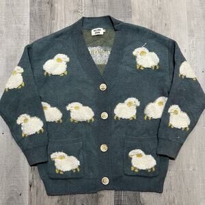 Aelfric Eden Fuzzy Cute Sheep Button Cardigan Women's Lamb Pocket Knit Sweater M